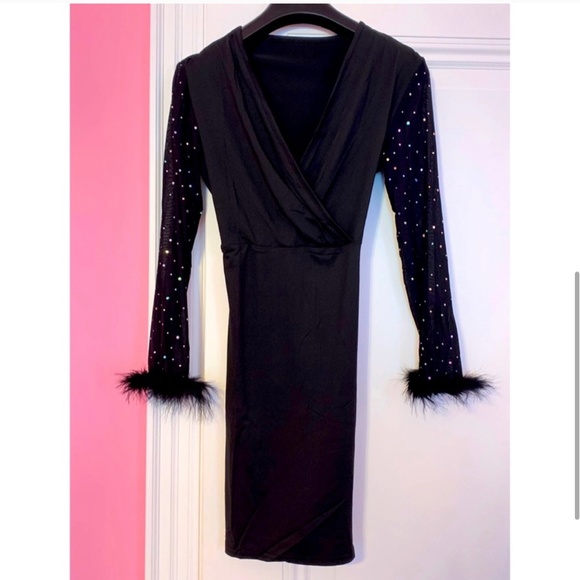 HP 🤩Women’s Glitter/Mesh/Feather sleeve Party Dress XS - Picture 5 of 5